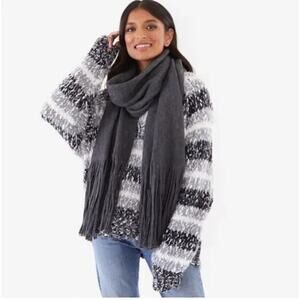 NWT Lucky Brand Gray Blanket Scarf Shawl Wrap Fringe Super Soft